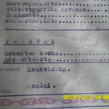 Az Arany Bárány étlapja