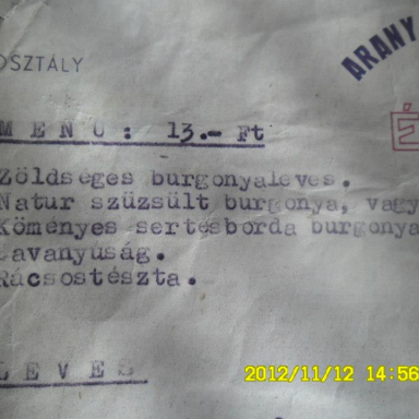 Az Arany Bárány étlapja