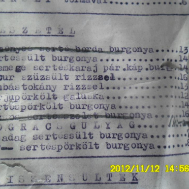 Az Arany Bárány étlapja