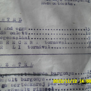 Az Arany Bárány étlapja