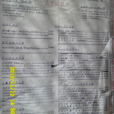 Az Arany Bárány étlapja