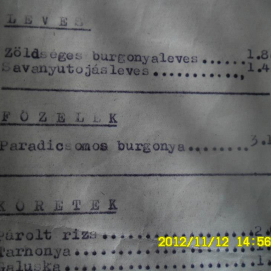 Az Arany Bárány étlapja