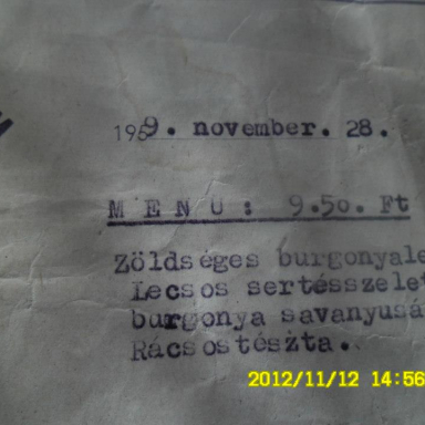 Az Arany Bárány étlapja